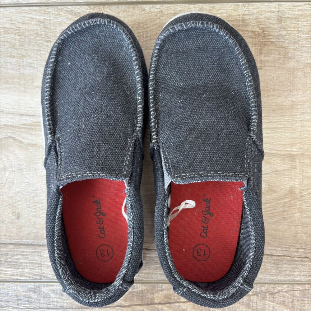 Cat & Jack Toddler Boys Black Canvas Slip On Sneakers Casual Shoe Size 13 Church - Picture 2 of 10